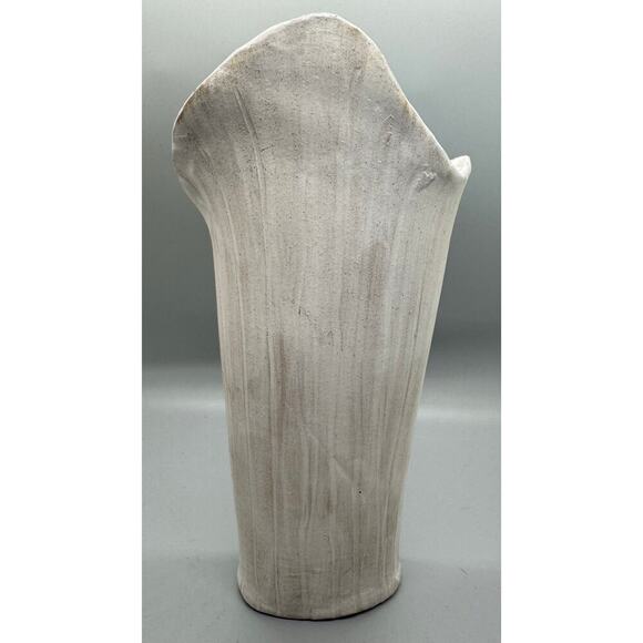 Signed Art Red Clay Vase White Leaf Embossed Matte with White Glazed Interior - Picture 7 of 10